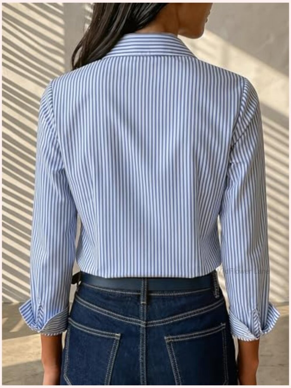 Striped Button Down Long Sleeve Blouse Business Casual Top - Picture 2 of 5